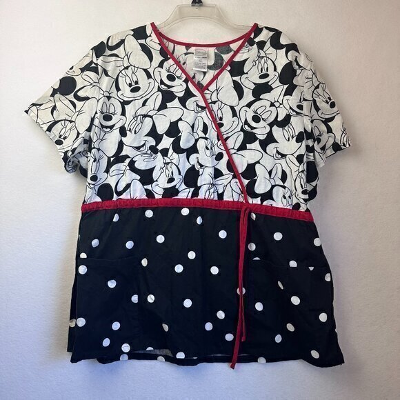 Cherokee Tooniforms Women's Disney Minnie Mouse Mock Wrap Scrub Top size 2XL - Picture 1 of 4